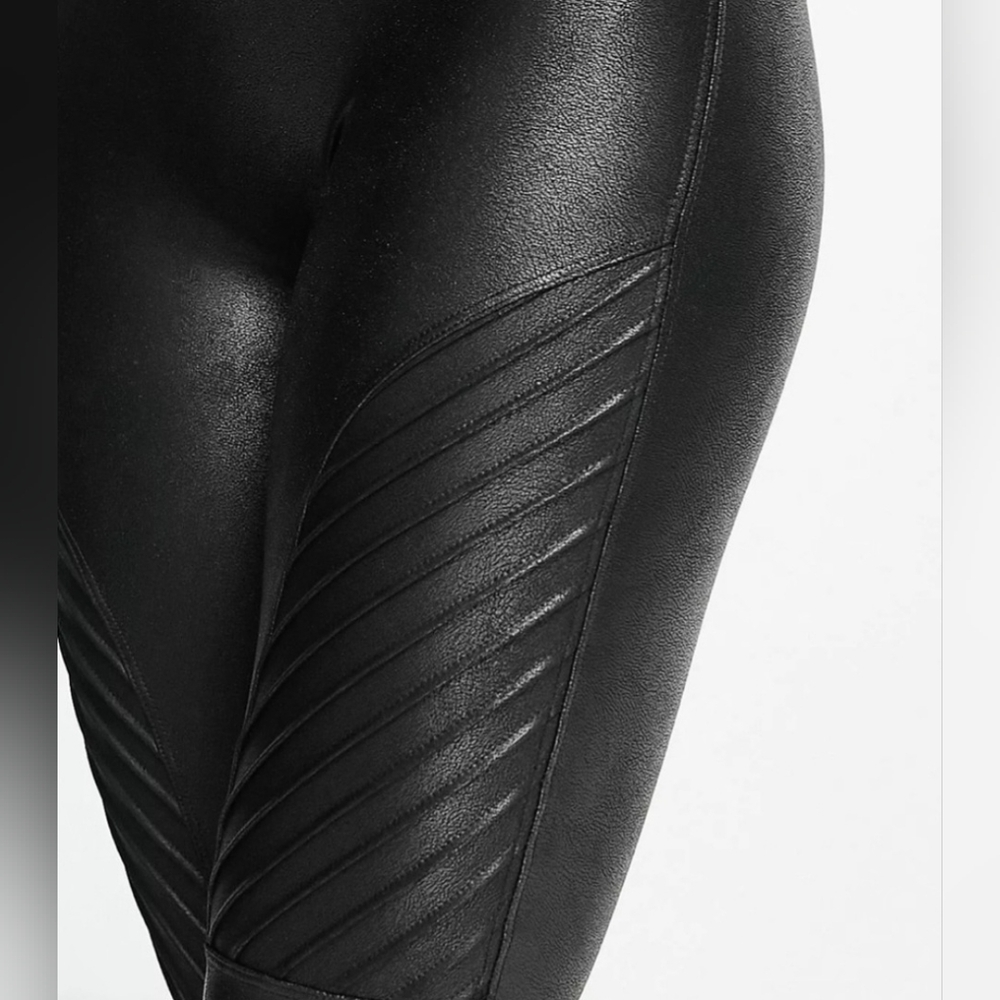 Spanx Faux Leather Moto Leggings Womens XS Black Stretch.